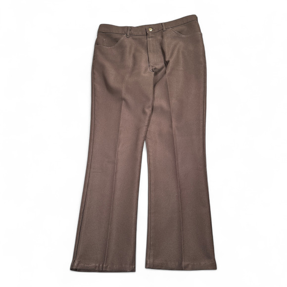 Vintage Lee Pants Mens 36x30 Brown Polyester Creased Dress Disco USA Union 70s - Picture 1 of 13